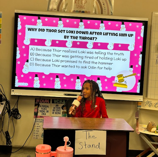 student talking to class