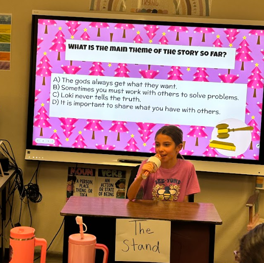 student talking to class