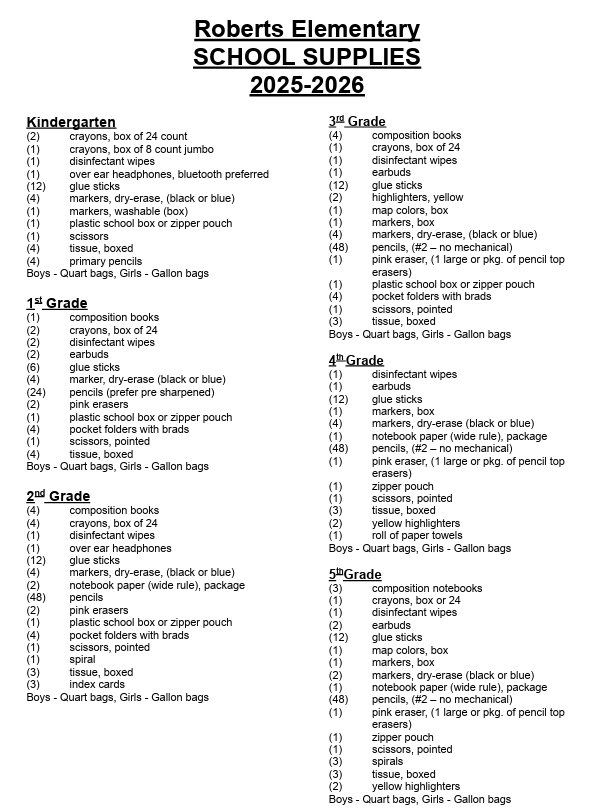 school supply list