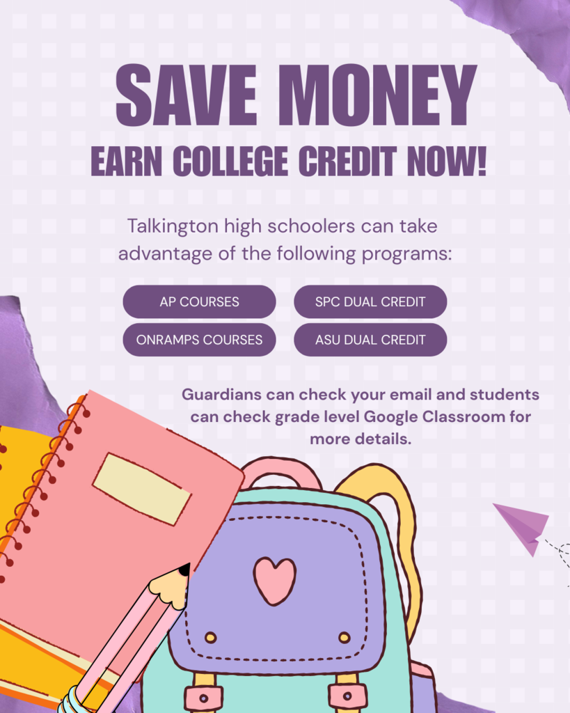 Save money by taking college courses in high school. See parent email or student Google Classrooms for details.