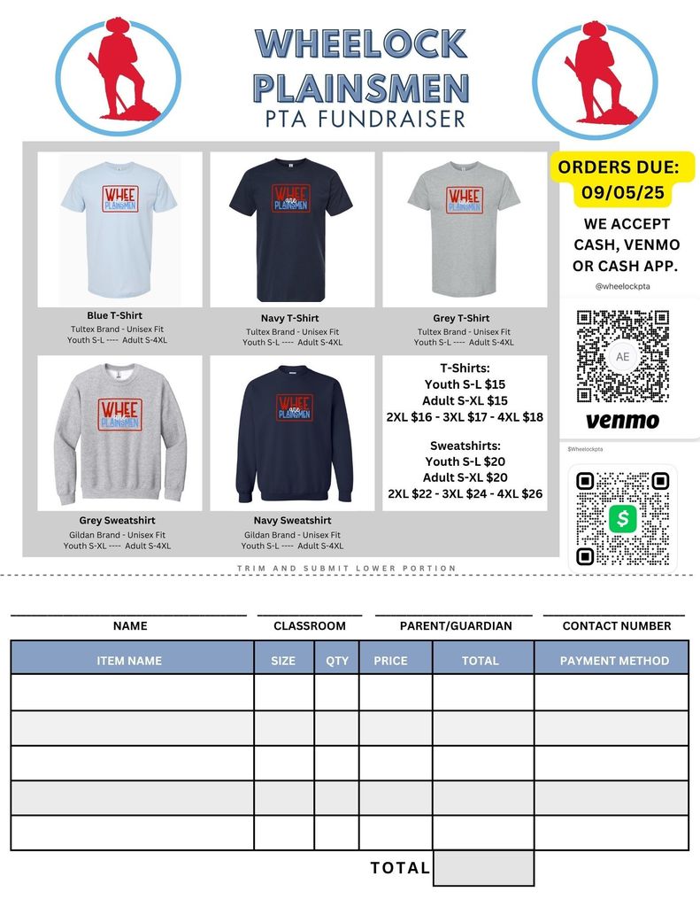 PTA shirt order form