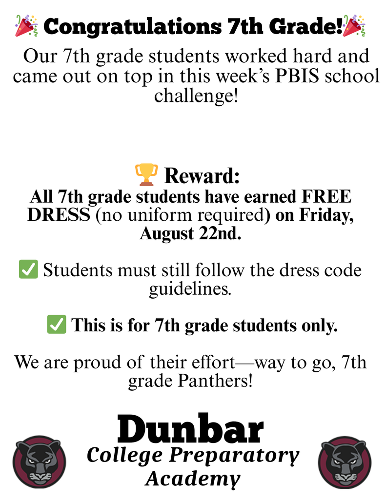 7th Grade Only! Free Dress on Friday 8/22/25