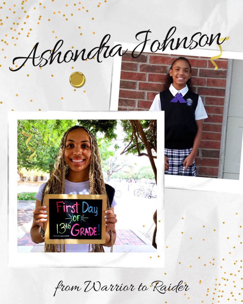 ashondra Johnson first day photos with a sign that says first day of 13th grade