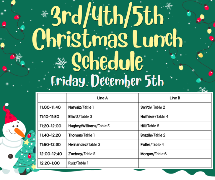 Christmas Lunch Schedule