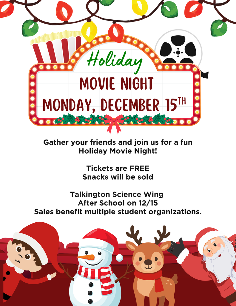 Holiday movie night December 15--FREE admission; snacks for sale