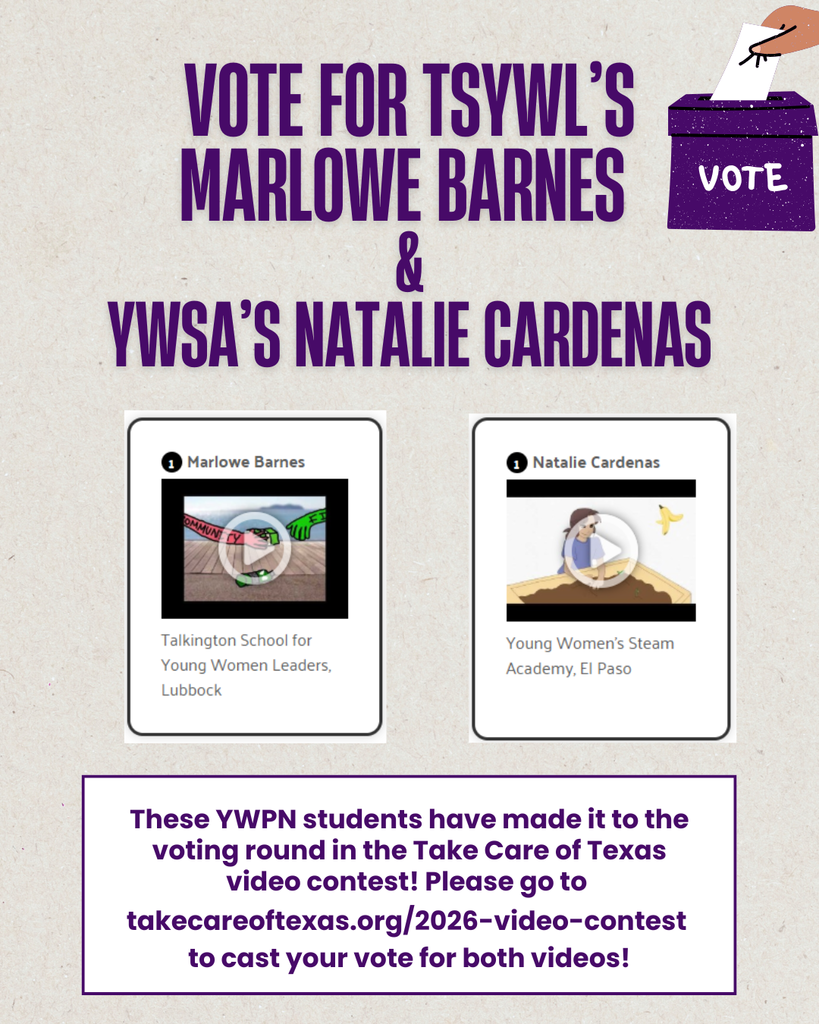 vote for Marlowe and Natalie in the Take Care of Texas contest with pictures of their video thumbnails