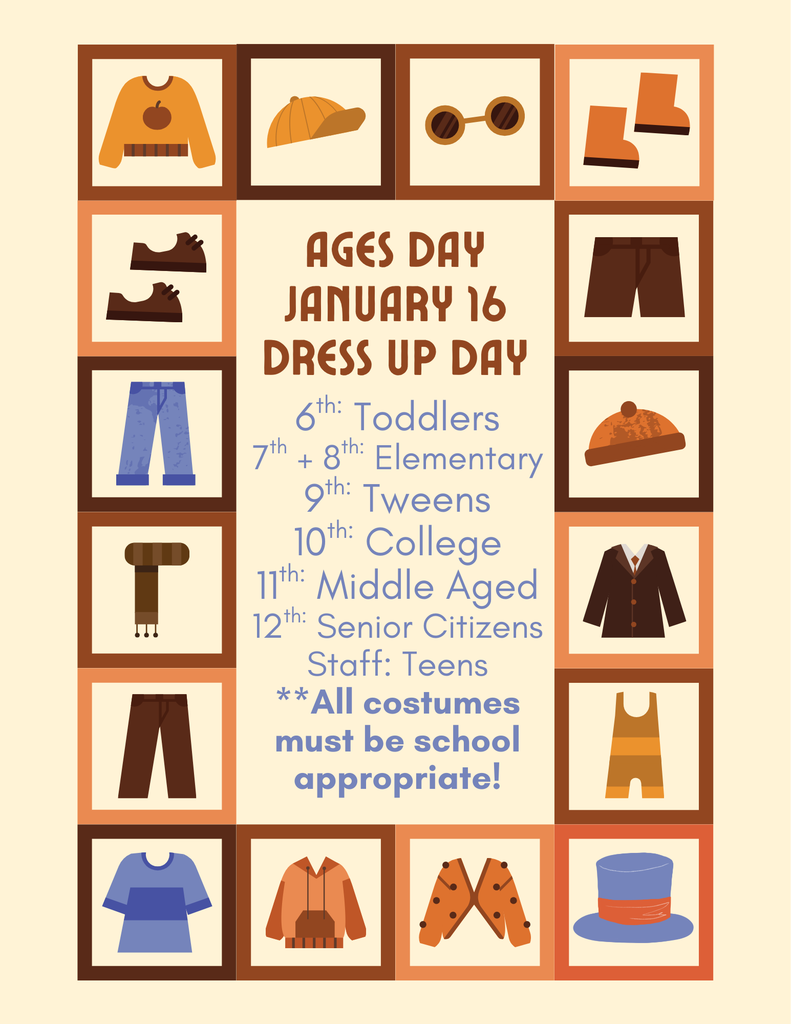 Dress up as an age for Friday, January 16 (with photos of clothing pieces)