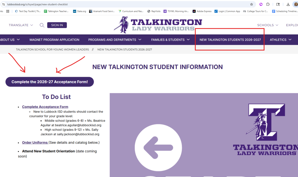 Go to the Talkington website, click on New Talkington Students on the menu. Complete the Acceptance form.