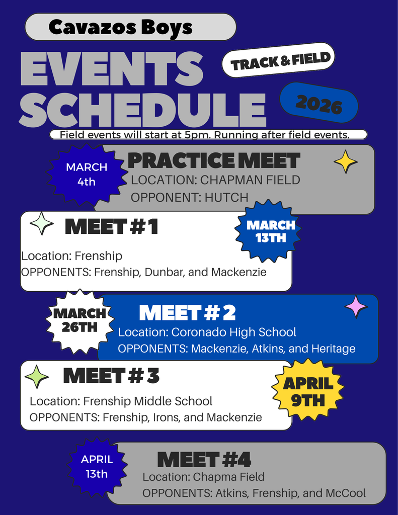 Cavazos Cavaliers Track and Field schedule
