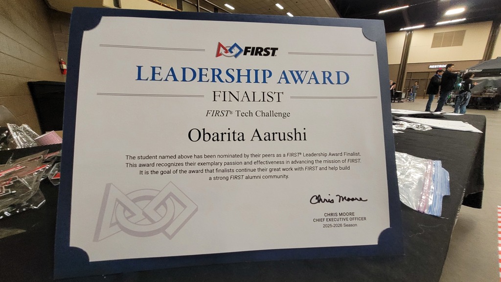 Obarita's finalist certificate