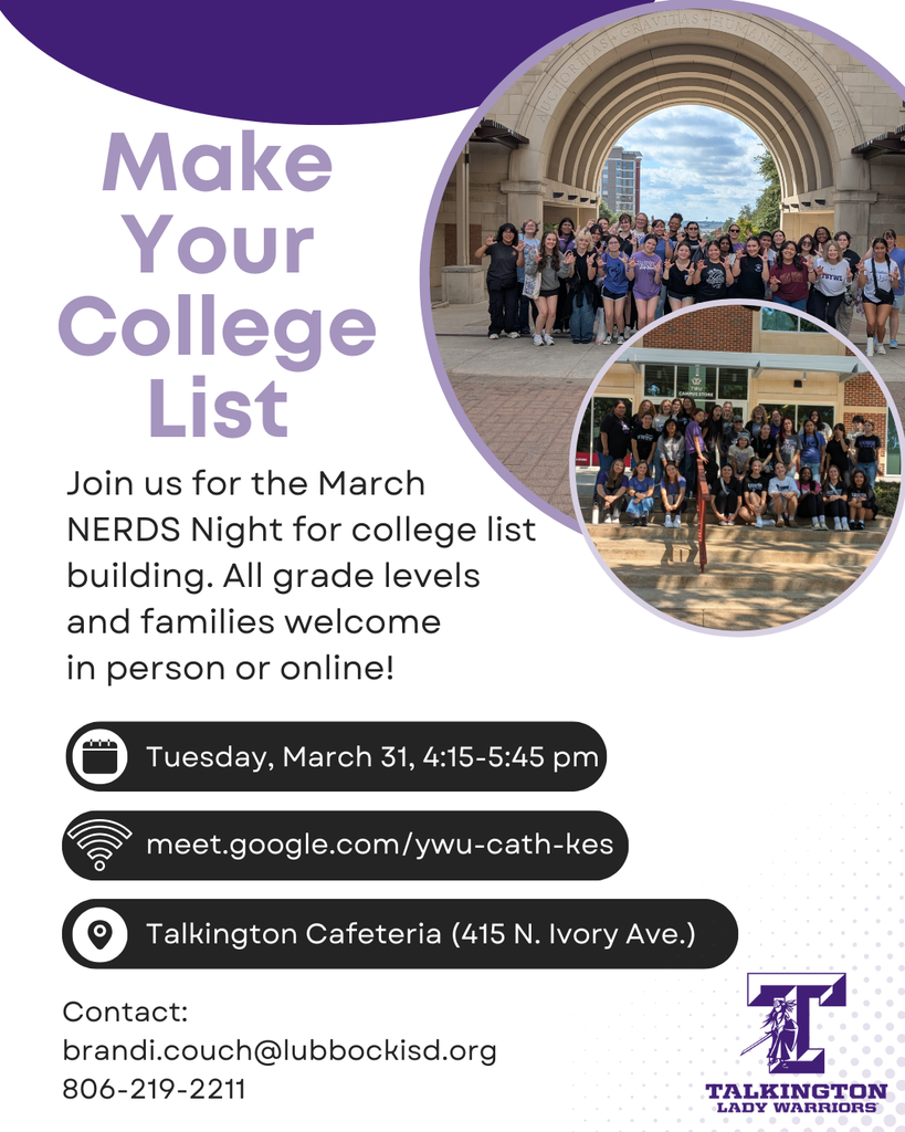 College List Building on March 31 4:45-5:15, all grade levels welcome