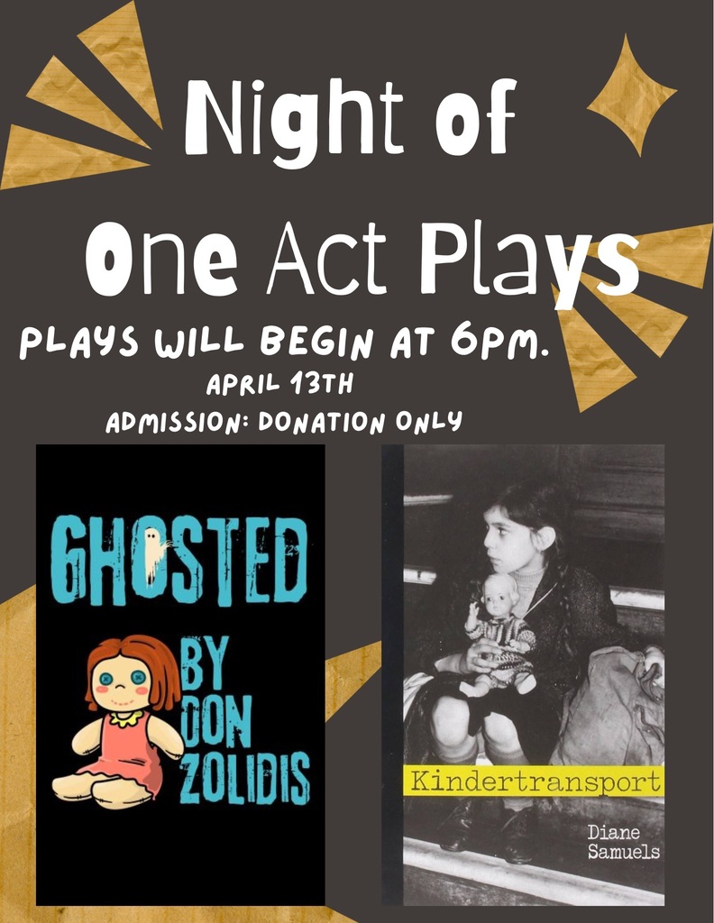 One Act Plays on April 13 at 6pm--free