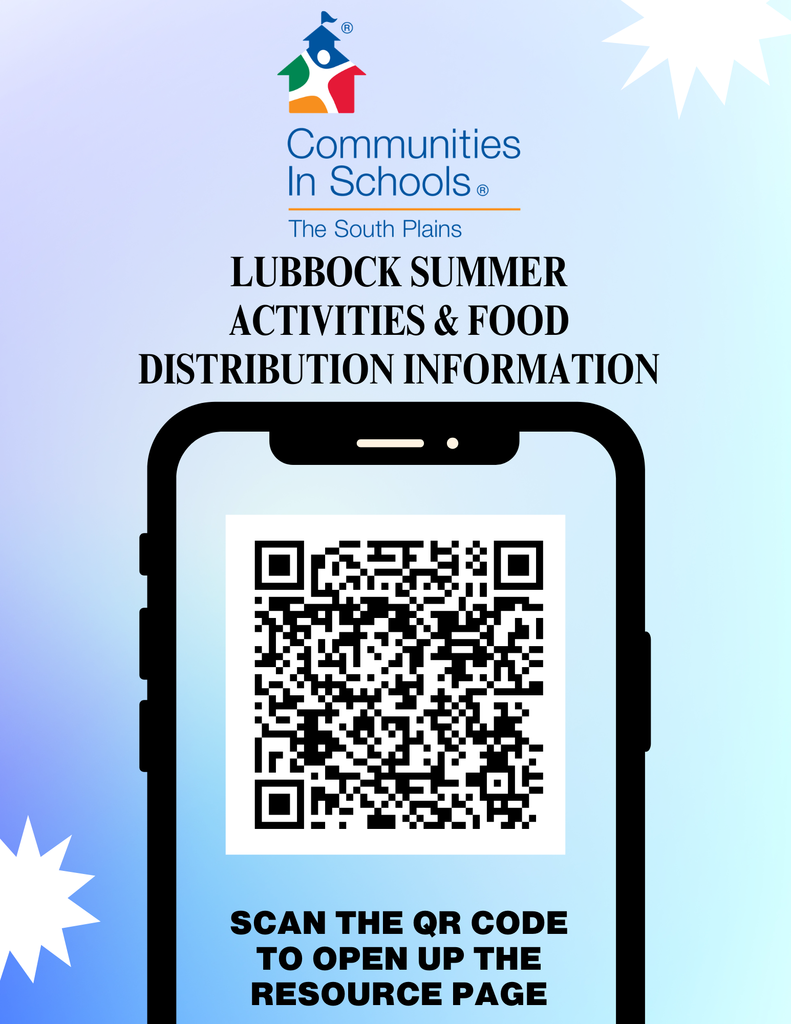 QR code with a link to a list of Lubbock Area Summer Activities and Food Distribution Sites.