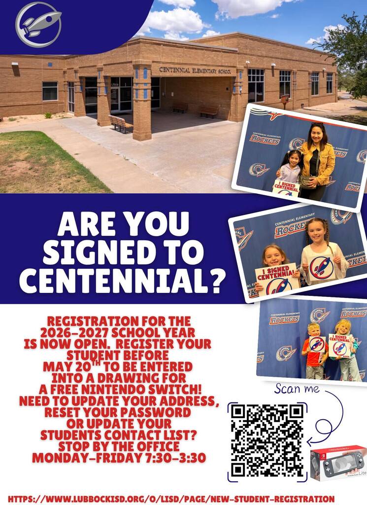 Are you signed to Centennial? Centennial school in background with students who have signed to Centennial for the 26-27 school year.