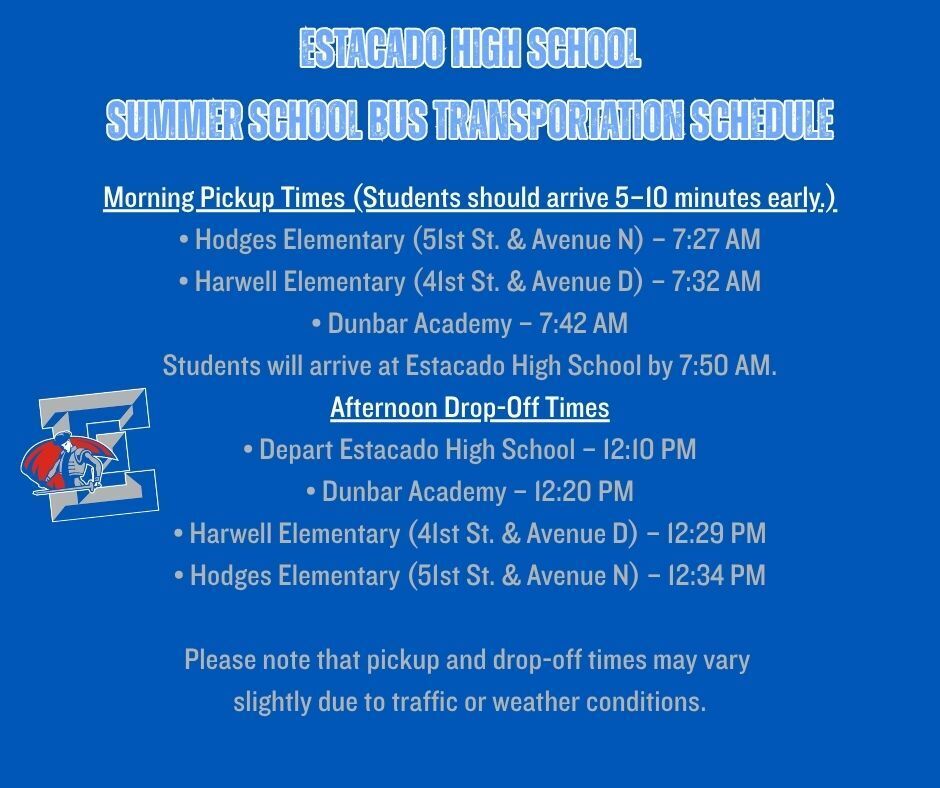 2026 summer school transportation schedule