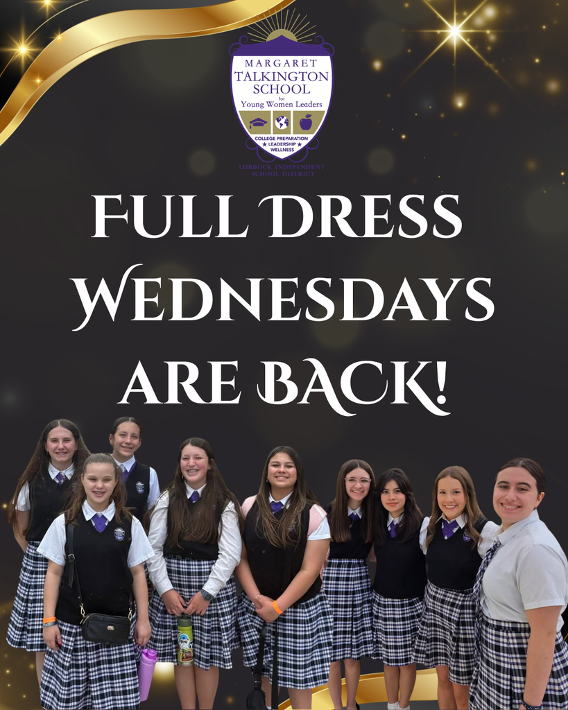 Full dress Wednesdays are back with Talkington logo and photo of students in uniform