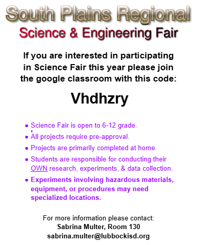 Talkington science Fair invite to classroom vhdhzry; see Mrs. Multer to participate