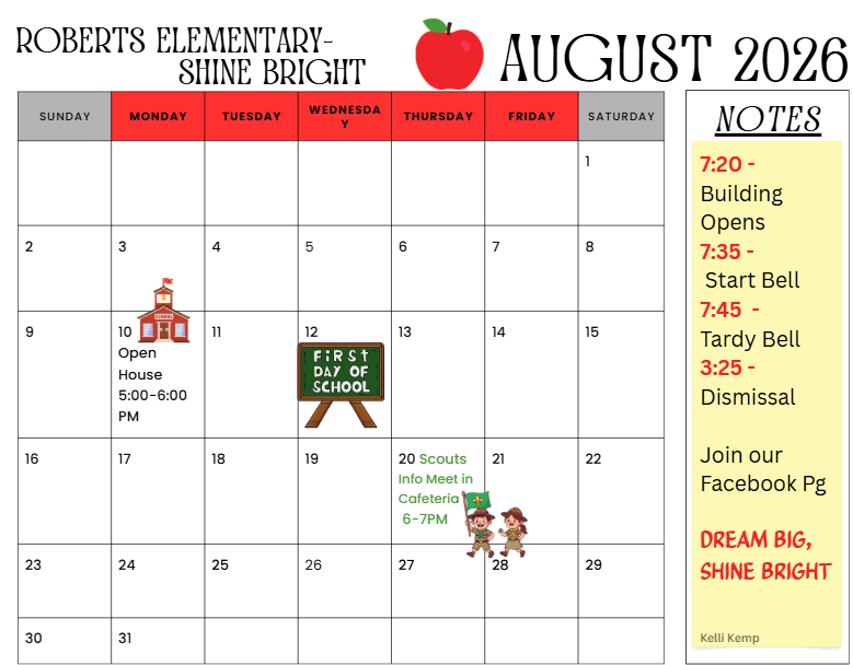 Roberts August Calendar