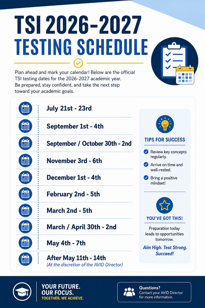 TSI Testing Schedule