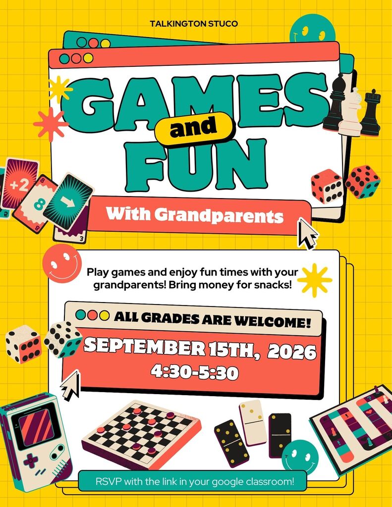 Games with Grandparents flyer for Talkington Sept 15 4:30pm