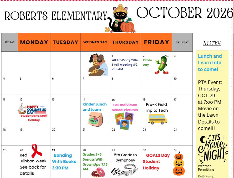 October Calendar of Events