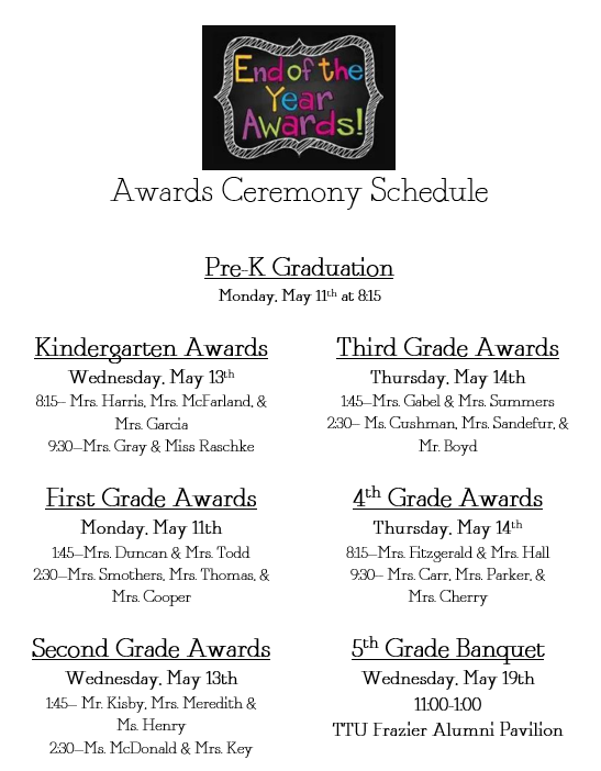 award ceremony schedule