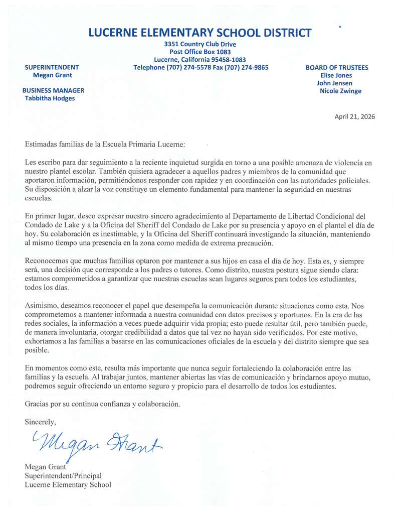 Spanish letter to families