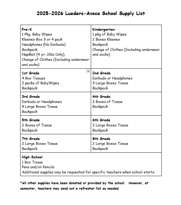 25-26 School Supply List