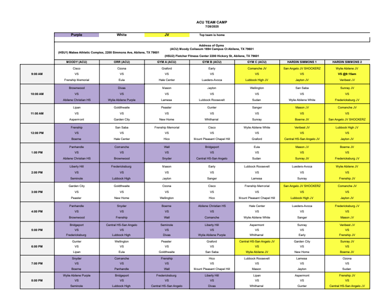Saturday Schedule