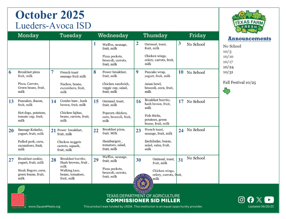 October 25 Menu