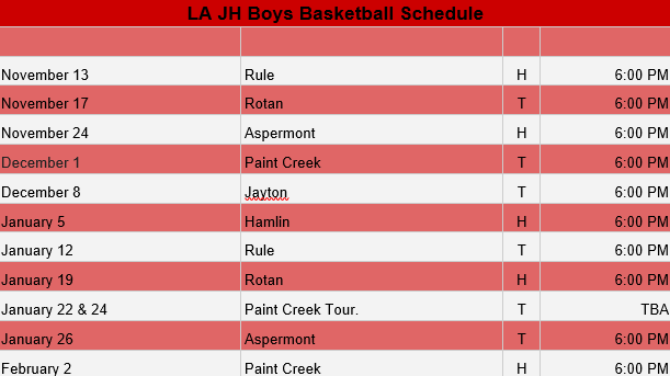 JH BB Schedule