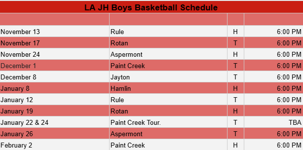 JH BB Schedule