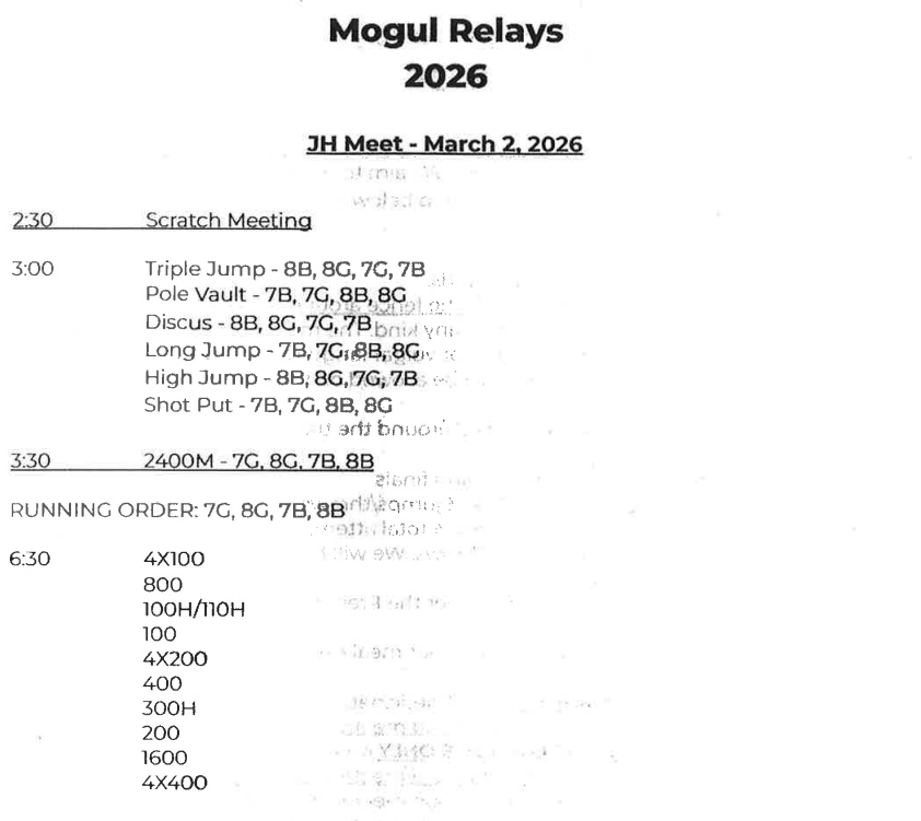JH Munday Track Meet Schedule