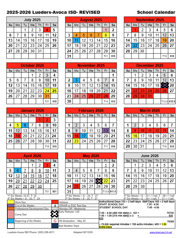 Revised School Calendar
