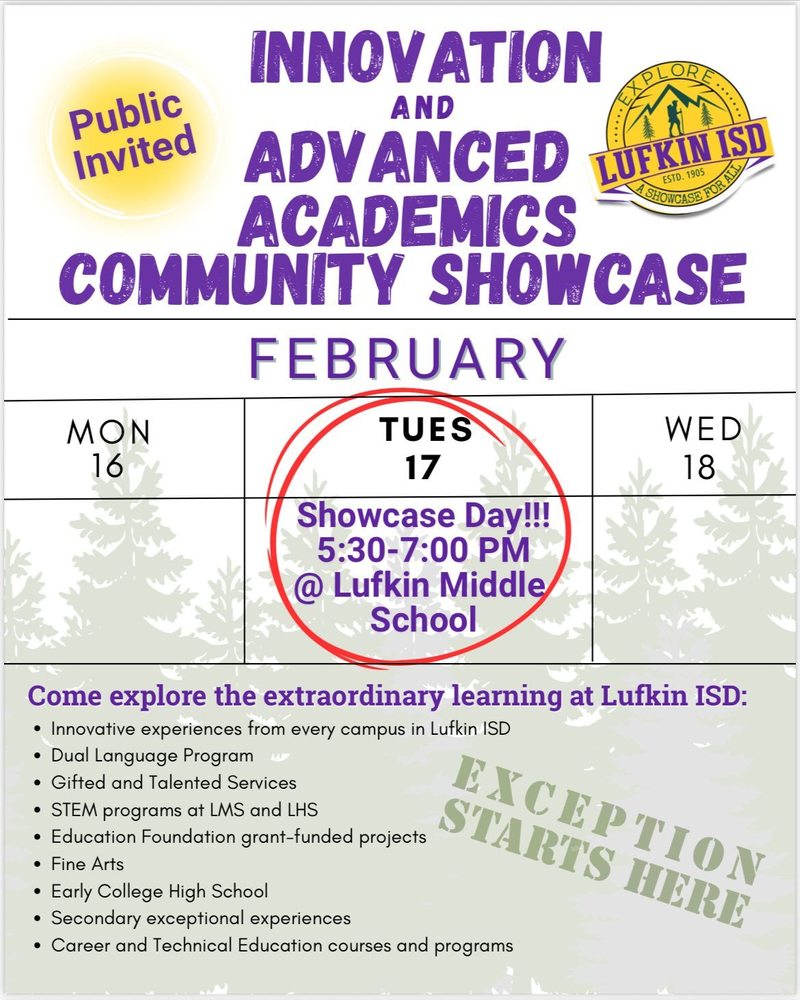 Innovation and Advanced Academics Community Showcase Flyer