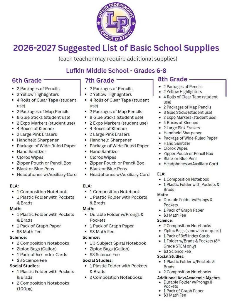 School Supply List