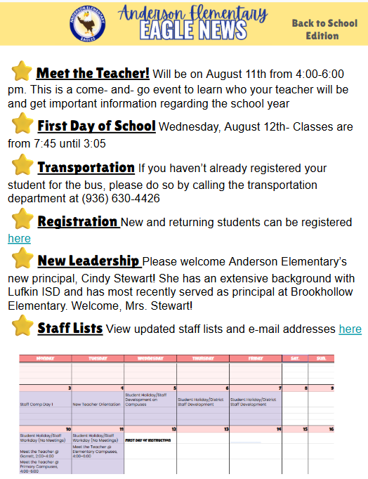 Eagle News- Back to School 2026/2027