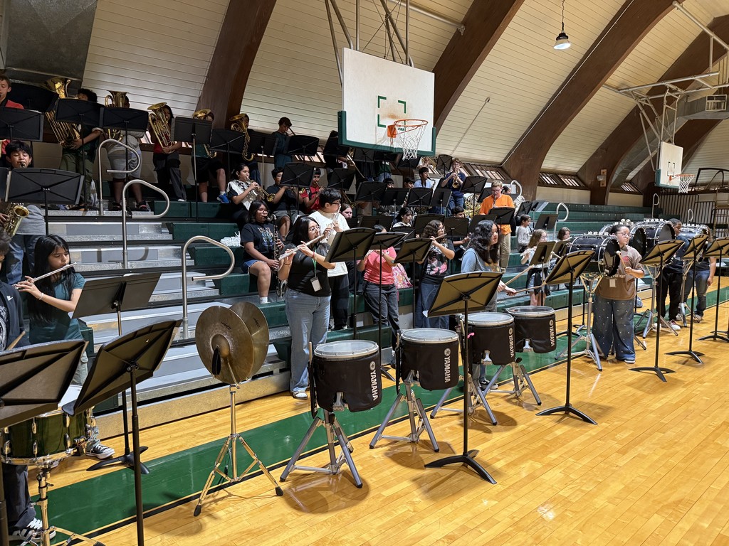 students playing in band