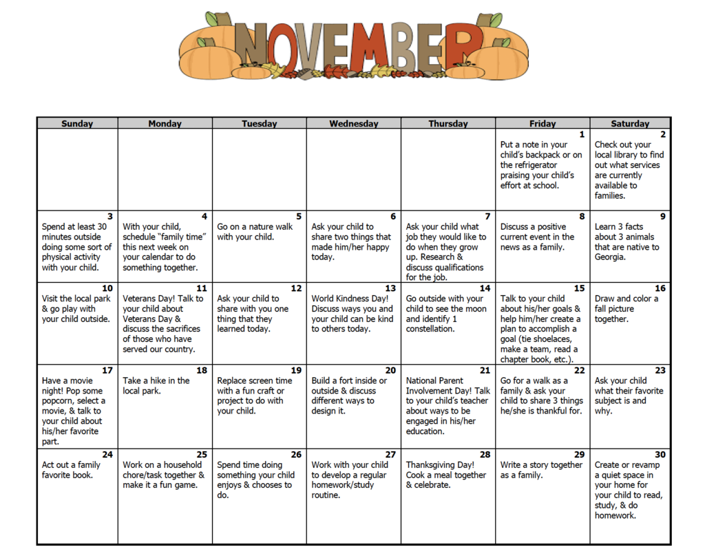 Family Engagement Calendar