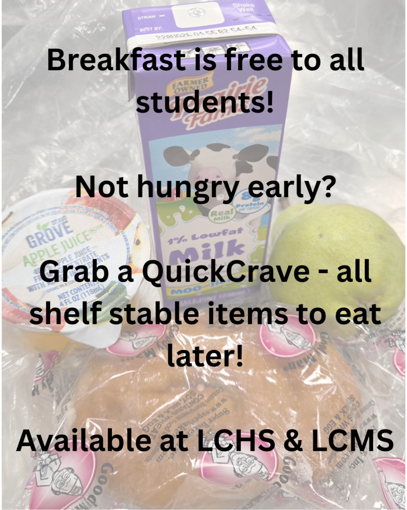 New QuickCrave shelf-stable snack Breakfast bag - at LCHS & LCMS now!