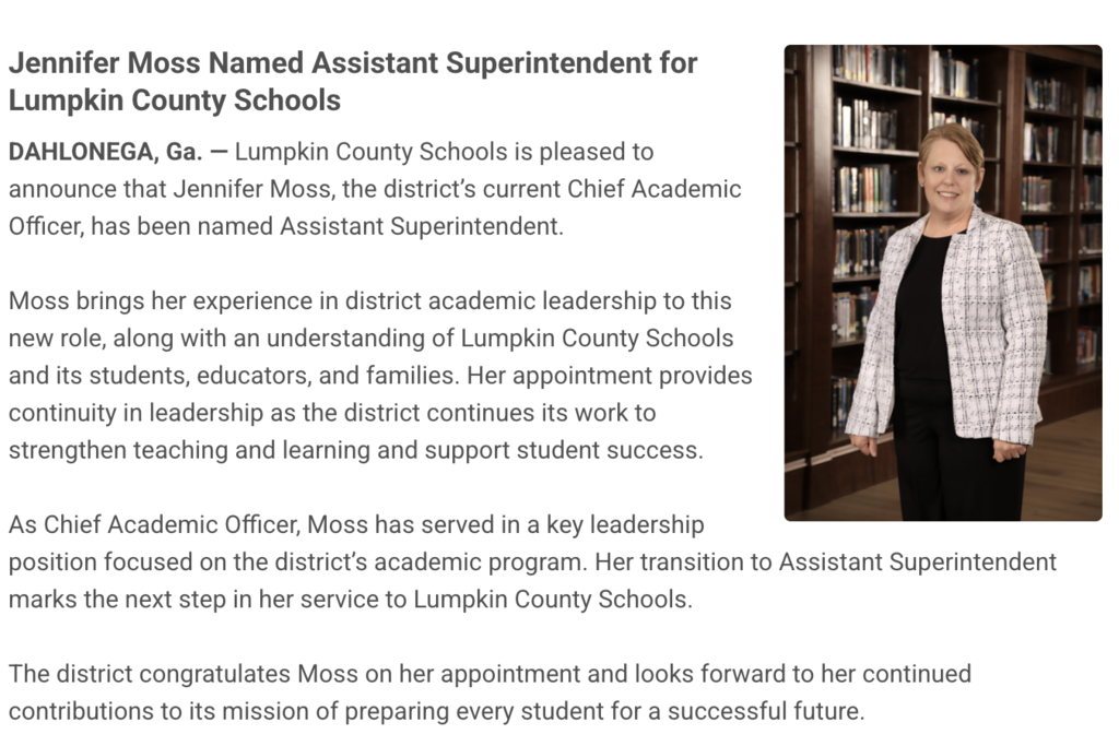 Jennifer Moss Named Assistant Superintendent