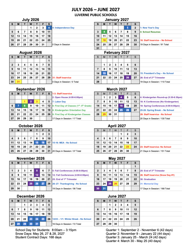 26-27 Elementary Calendar