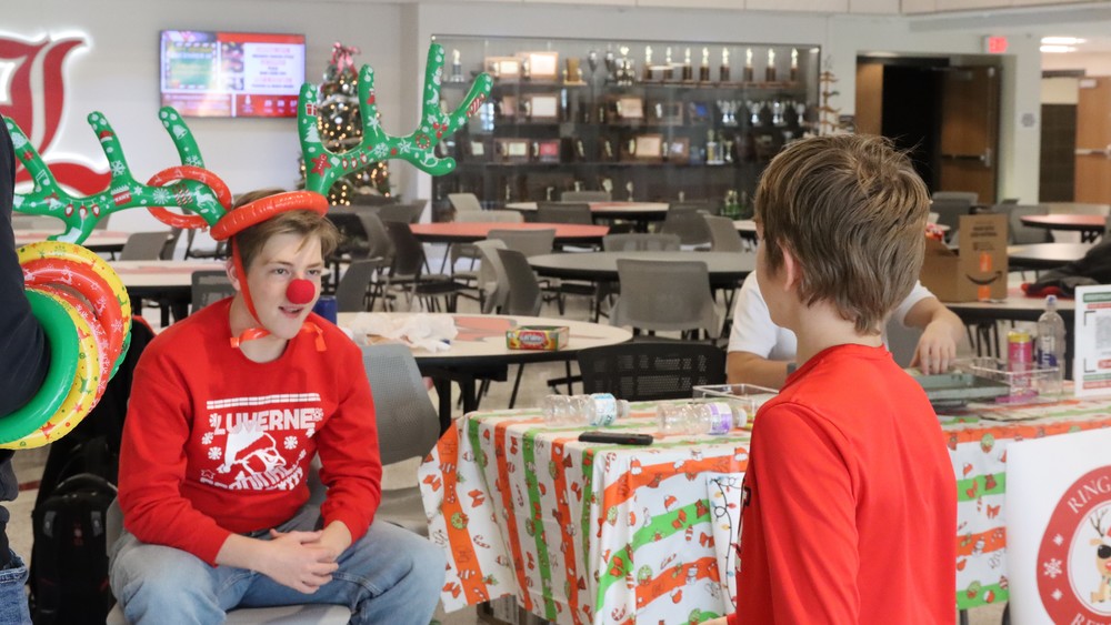 students at the christmas market