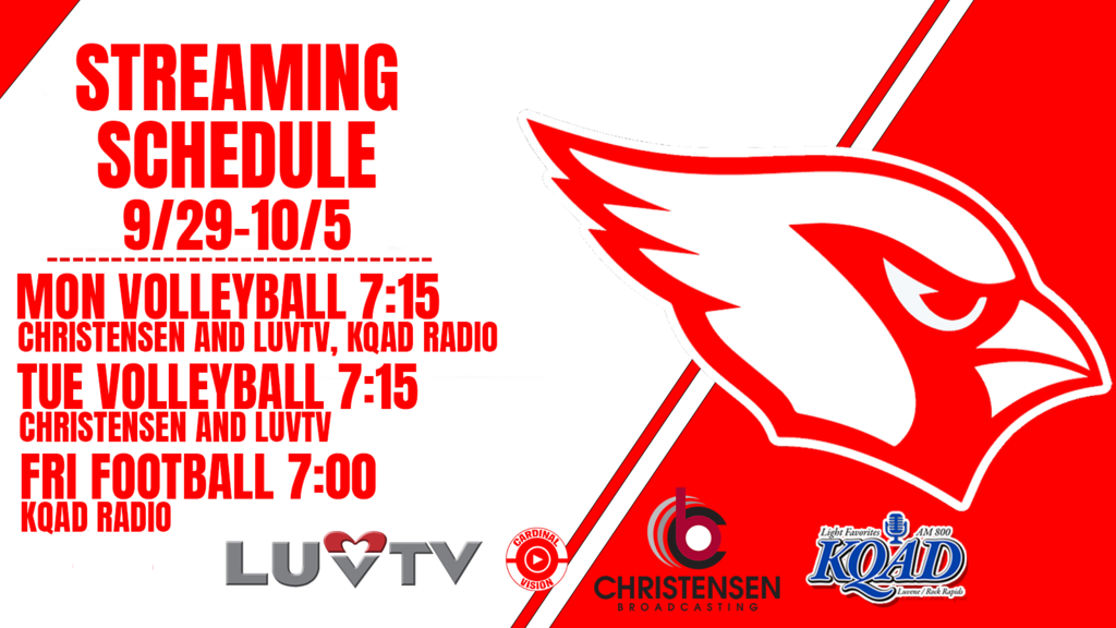 livestream schedule. monday volleyball, tuesday volleyball, friday radio only