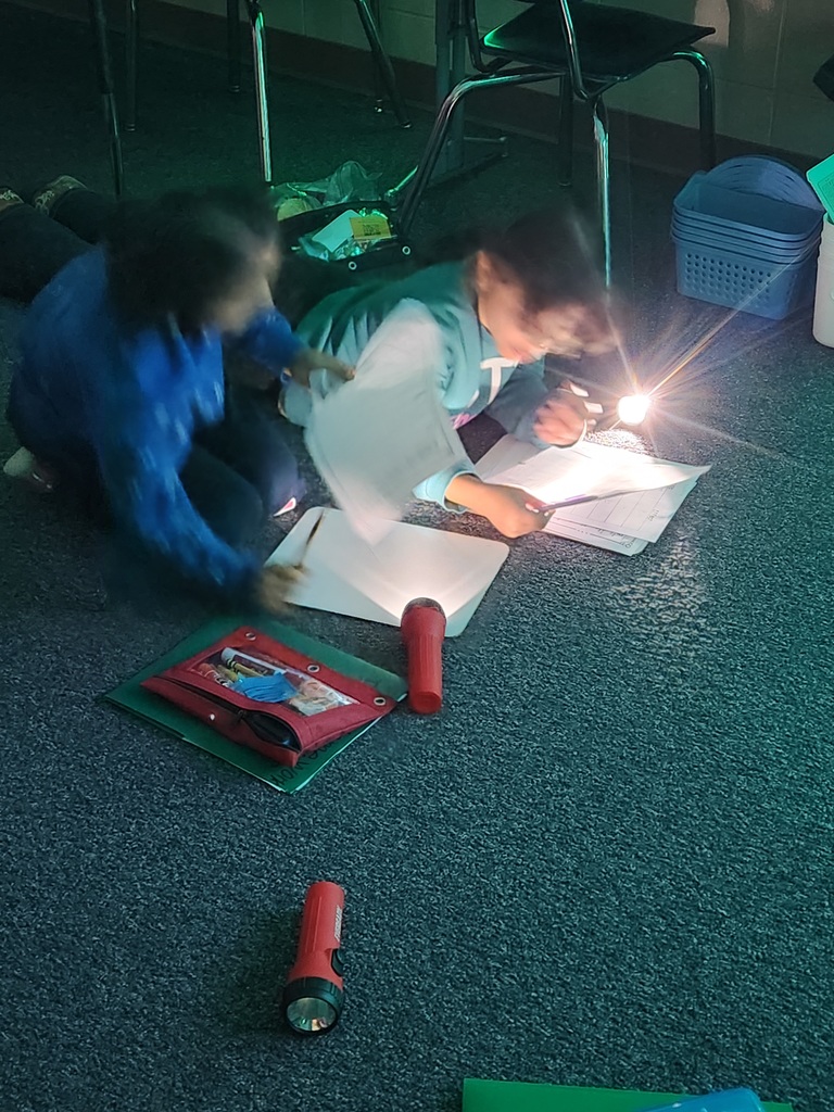 Camping Day reading with flashlights.