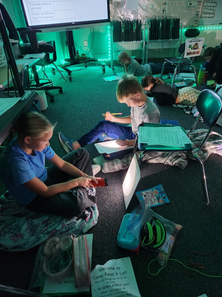 Camping Day reading with flashlights.
