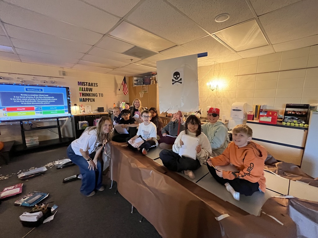 Mrs. Carbonneau's 4th graders finished Unit  two and set sail on their pirate ships:). 🚢  They did a math review based on Battleship with our math standards.  When they finished, they drew their favorite thing about pirates.:)   Some students even took the day to dress up like pirates!