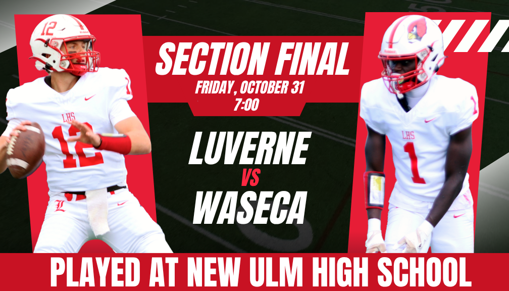 Section Final Graphic- friday, october 31 at New Ulm High School. 7:00 pm. 
