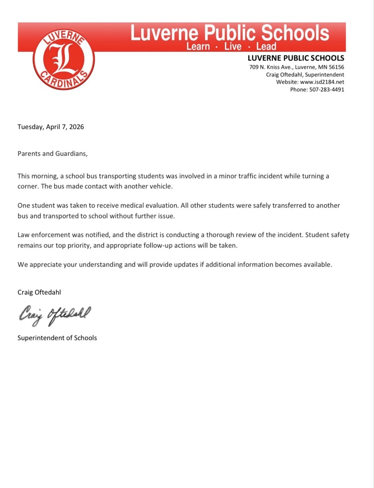 A message from Luverne Public Schools