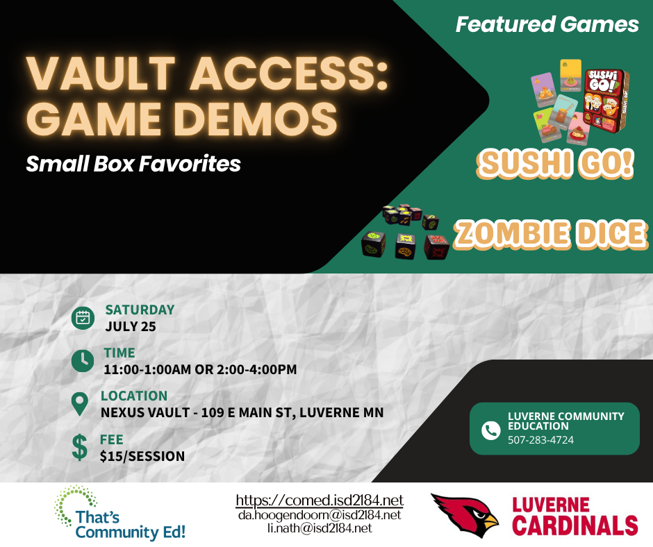 Game Demos events on July 25 at Nexus Vault